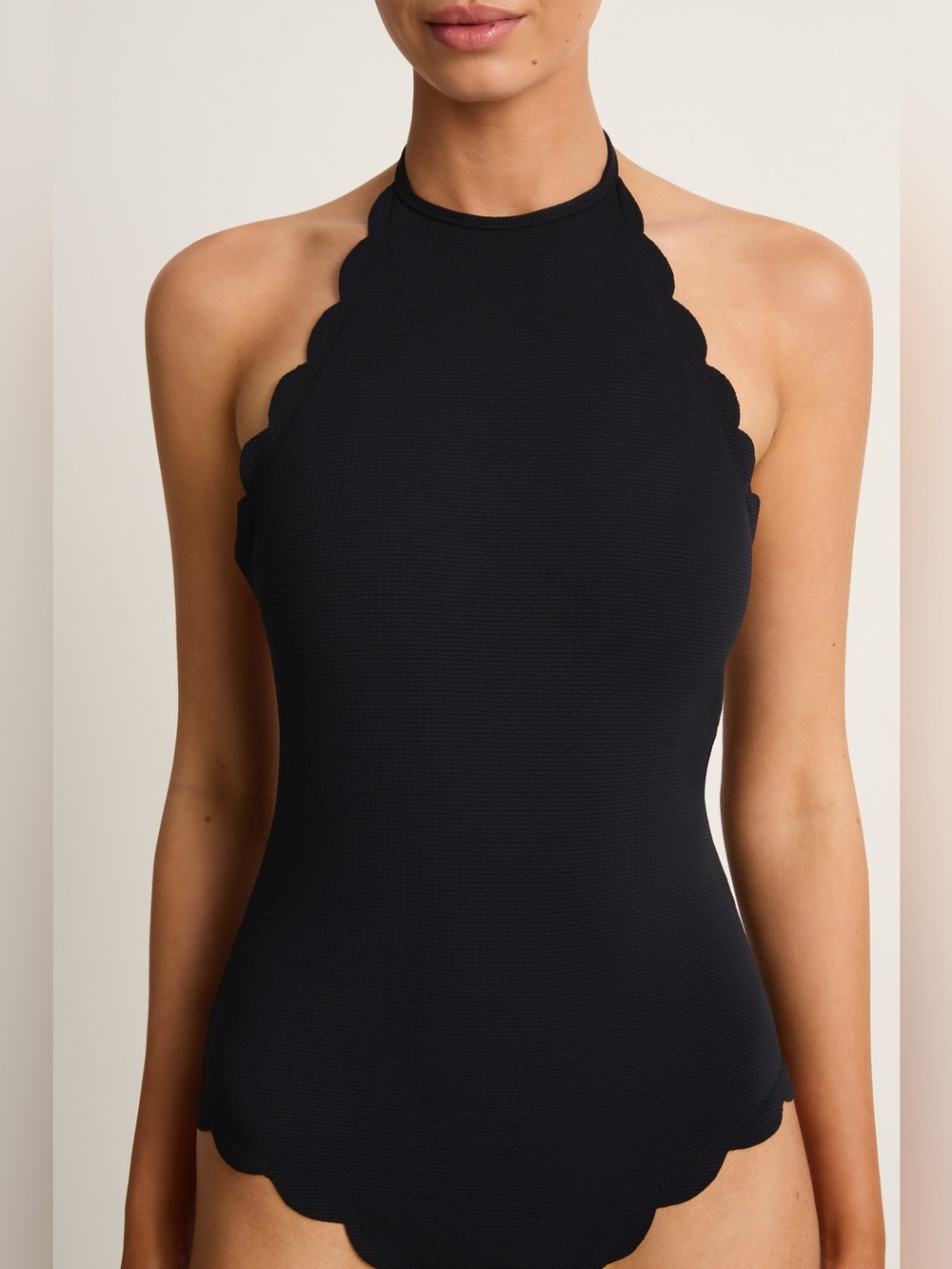 MARYSIA Mott Scalloped Halter Maillot One Piece Swimsuit Black - Picture 9 of 11
